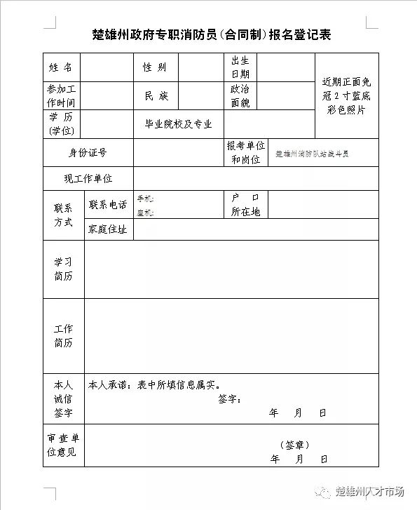 3389144聯 系 人:李樹良,陳尚浩附表:楚雄州政府專職消防員(合同制)