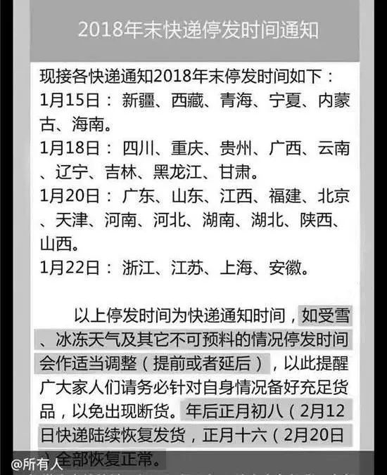 出行高峰就在下周六 春节期间快递停运?假的