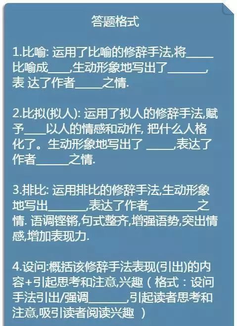 語文學習中常見的修辭手法和答題格式,為孩子收藏!