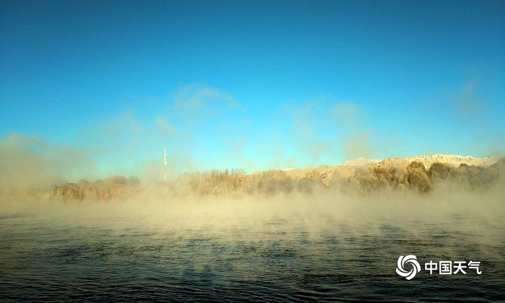 7℃,湿度64%,贵德黄河两岸因河面蒸发较大,出现雾淞美景