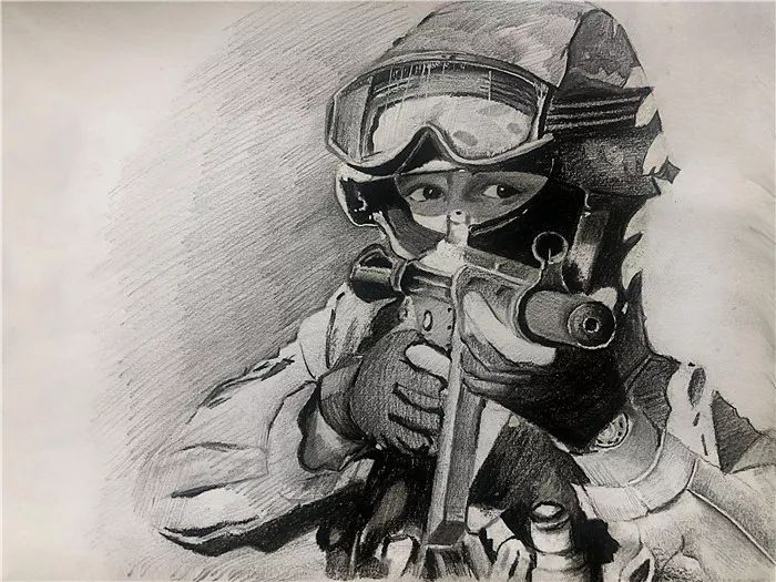 武警素描画图片