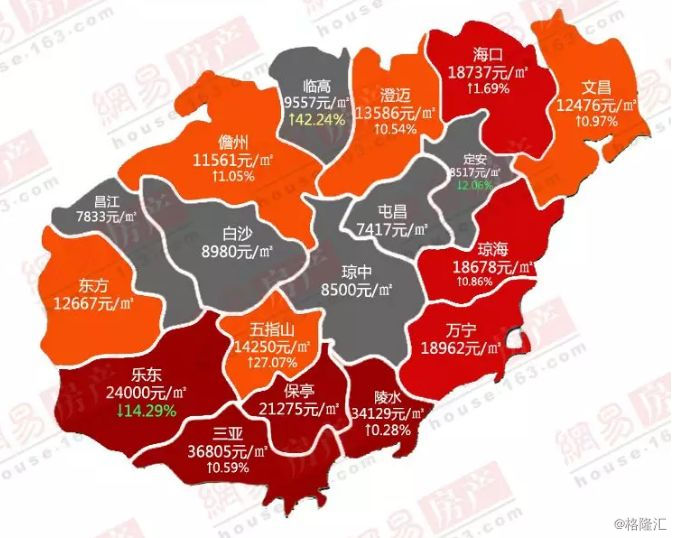 我们再配合下,海南各市的房价地图,一一道来
