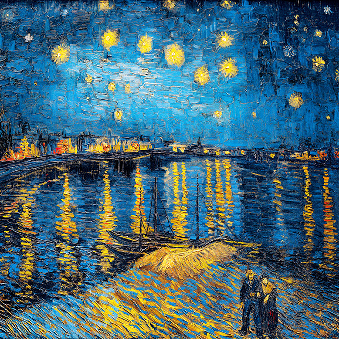 罗纳河上的星空在19世纪以前油画注重写实无论形状,光鲜,色彩和构图都