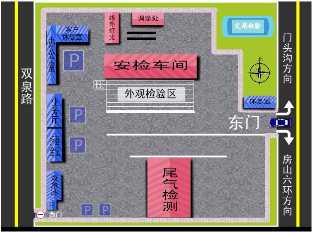 检测场平面流程图检测场简介:北京燕山燕联机动车检测有限公司位于