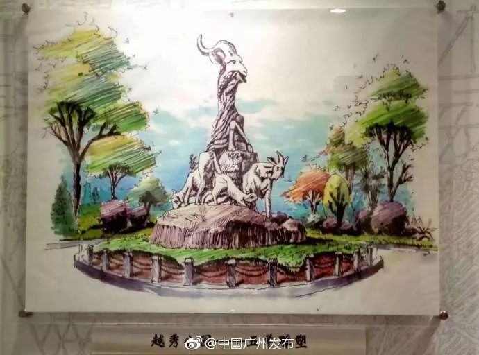 手绘的上下九,五羊雕像,广州塔