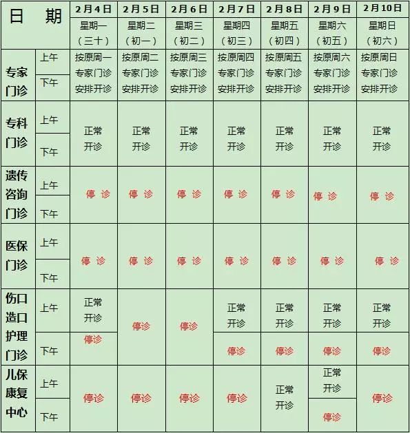 州人民医院2019年春节期间门诊安排