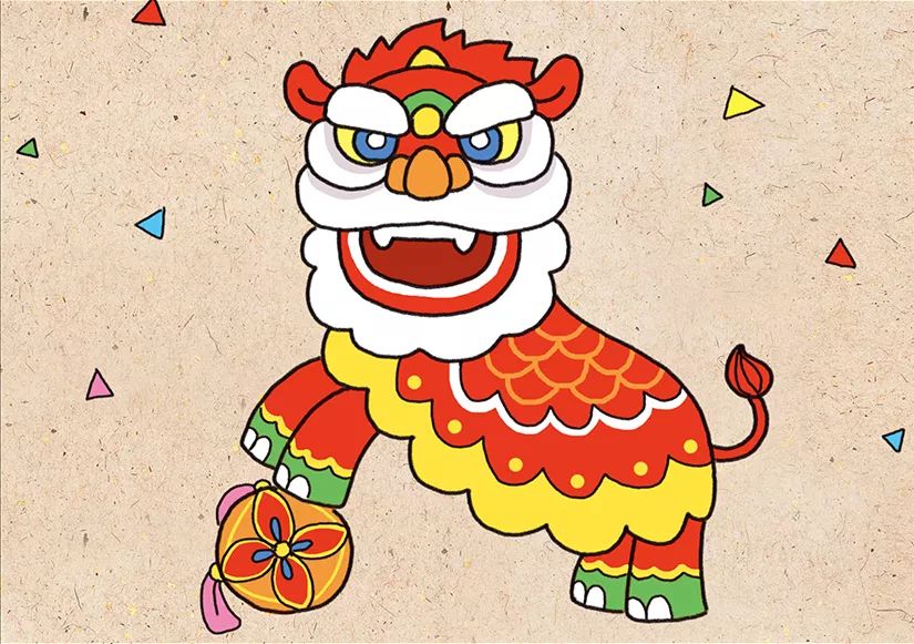 春节舞狮简笔画 卡通图片