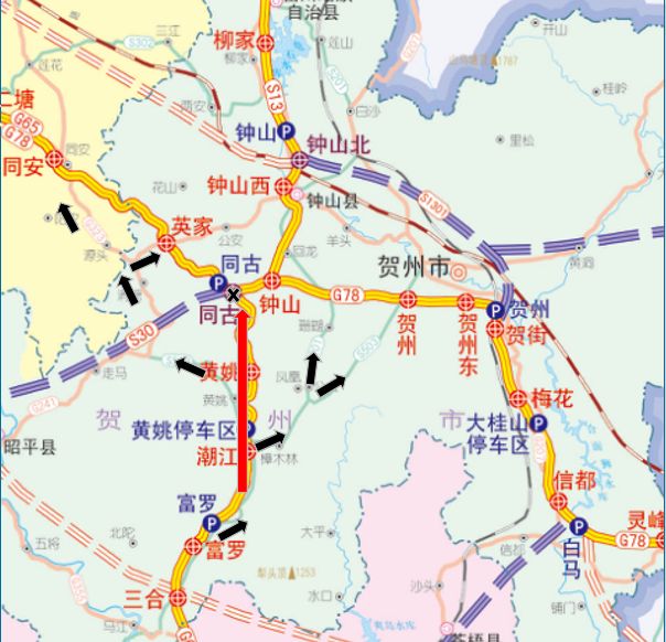 4,賀州鐘山經g65包茂高速公路往柳州三江方向