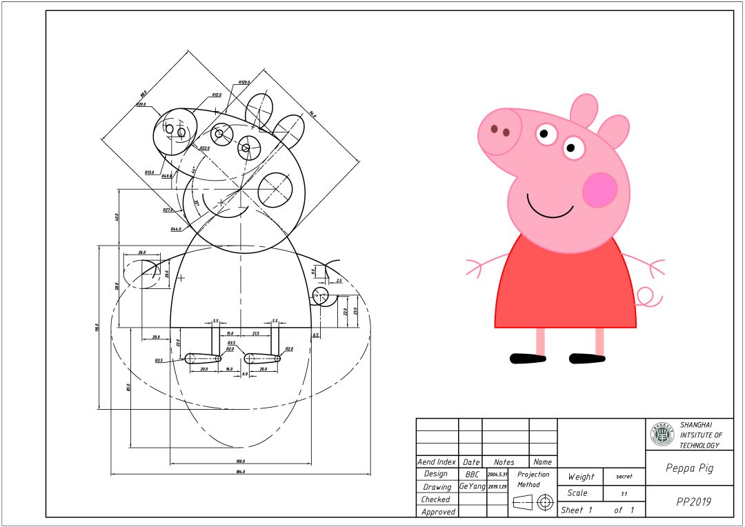 cad画小猪佩奇详细步骤图片