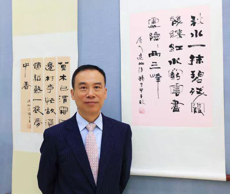 他温文尔雅学贯中西书法:徐扬生(香港中文大学(深圳)校长)撰联:胡洪侠