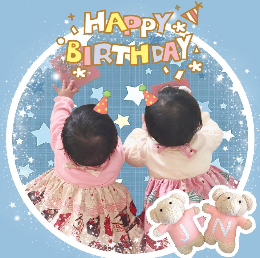 谢娜双胞胎女儿生日图片