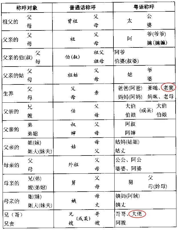 其实,我们还有表3 粤语对照版亲属称谓表)