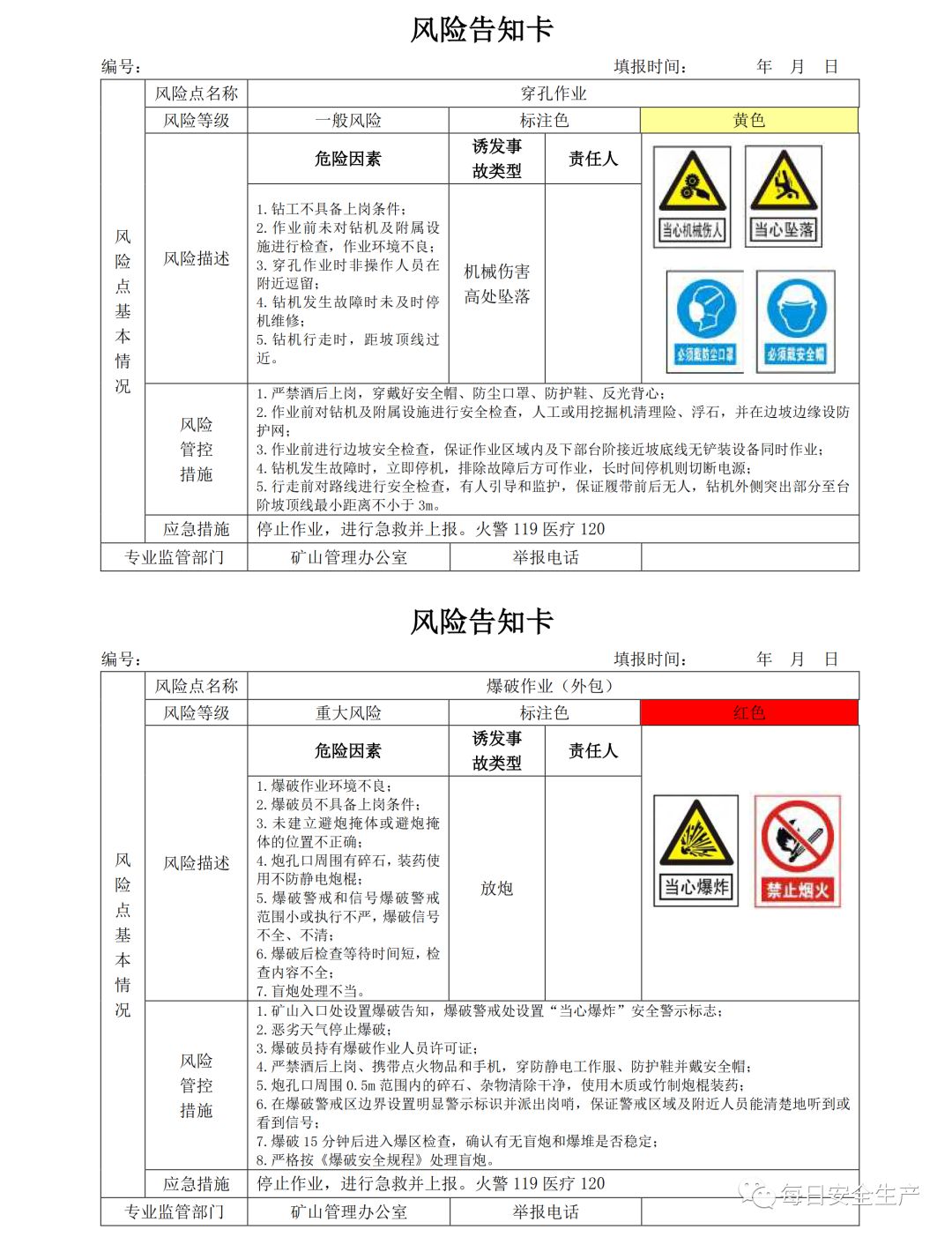 双体系建设实例丨矿山风险分级管控告知卡