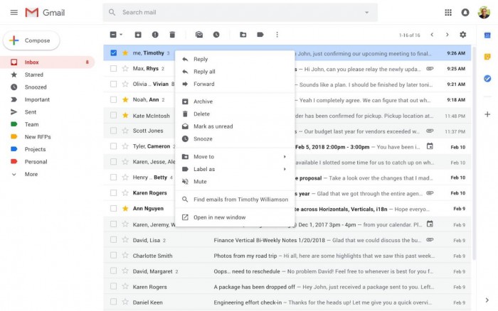 ​[图]网页端Gmail更新：引入更灵活的右键菜单设置
