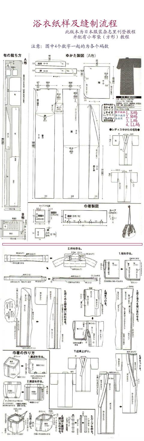 图纸集日本短袍和服浴衣的纸样及缝制