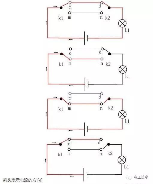 cad双控开关接线图图片