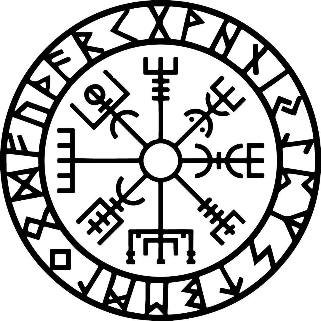 此外,封面的这个符号还包含了维京太阳罗盘vegvísir:新弗萨克卢恩