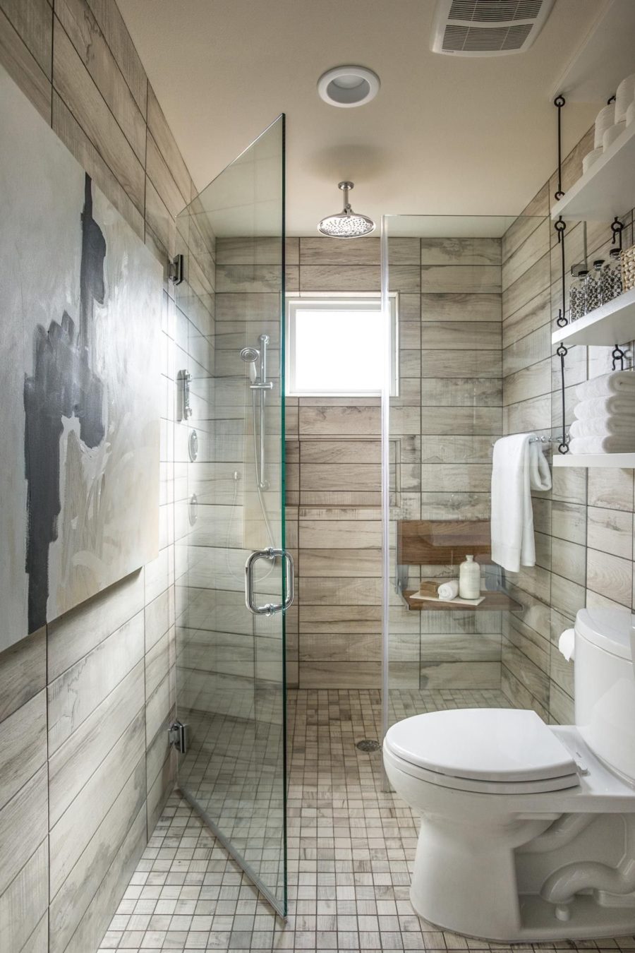 浴室设计案例看完这些实拍照片才知道卫生间用木纹砖这么美
