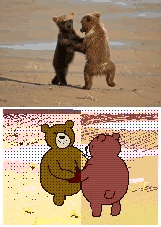 两只熊并排走的表情包图片