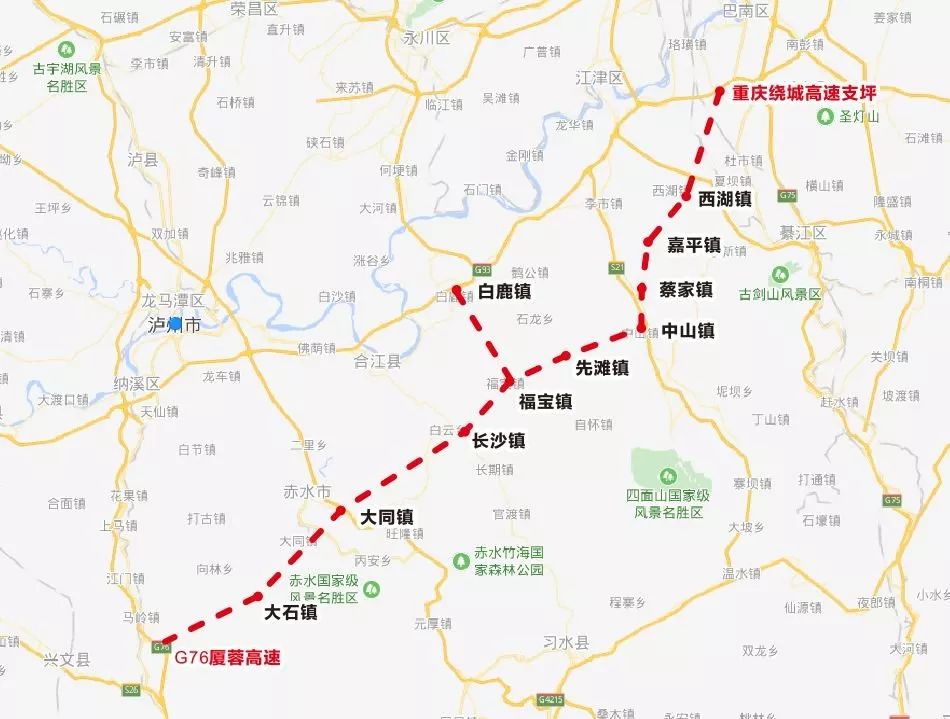 渝赤叙高速公路初步规划为:以江津区支坪为起点,途经江津区西湖镇,嘉