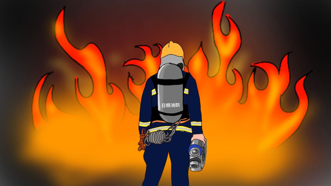 消防员背影插画图片