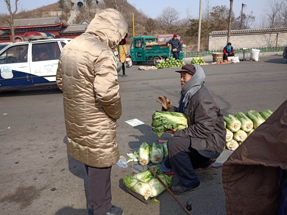 農村78歲爺爺賣白菜,單膝跪地擺攤,日入36元滿足笑得像個孩子般