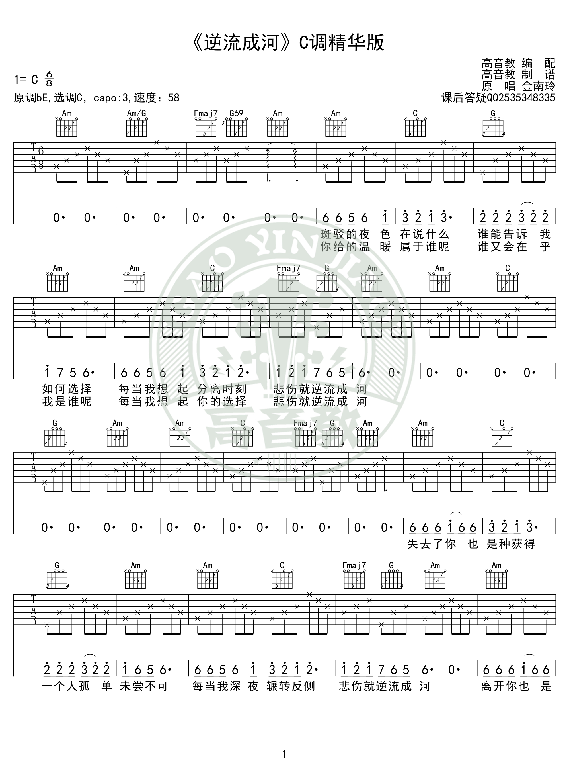 逆流成河吉他独奏谱图片