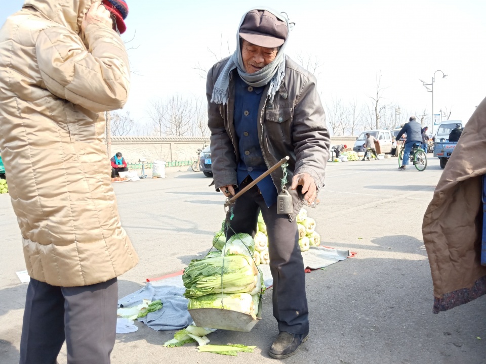 農村78歲爺爺賣白菜,單膝跪地擺攤,日入36元滿足笑得像個孩子般