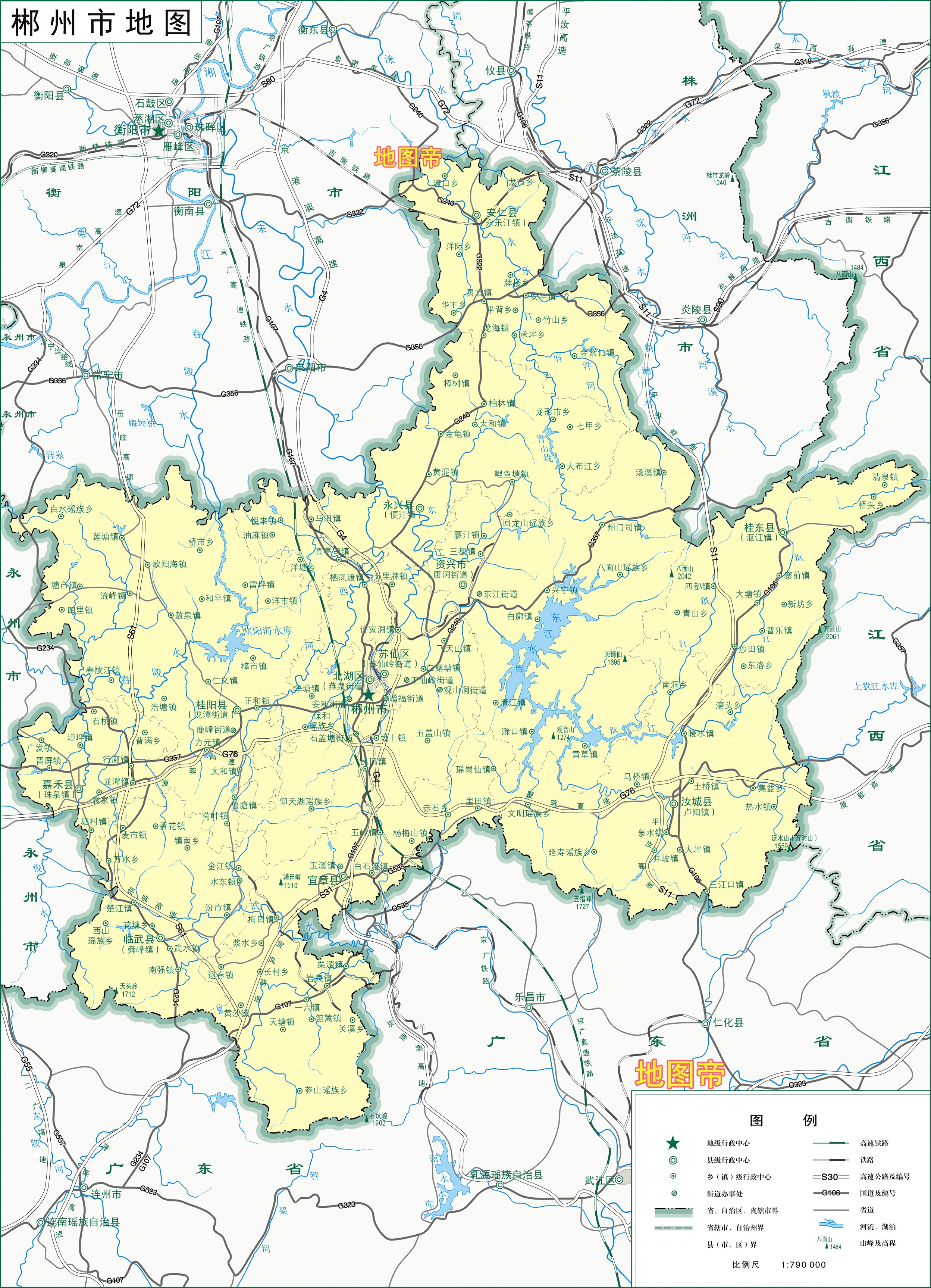 林中之城湖南郴州,11个县市区最新高清地图