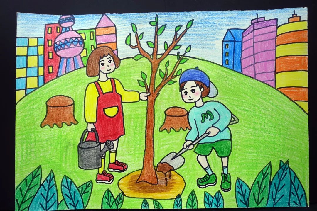 爱绿护绿绘画三年级图片