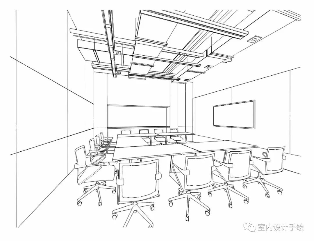 【手绘】几组不一样的办公空间室内设计手绘线稿!