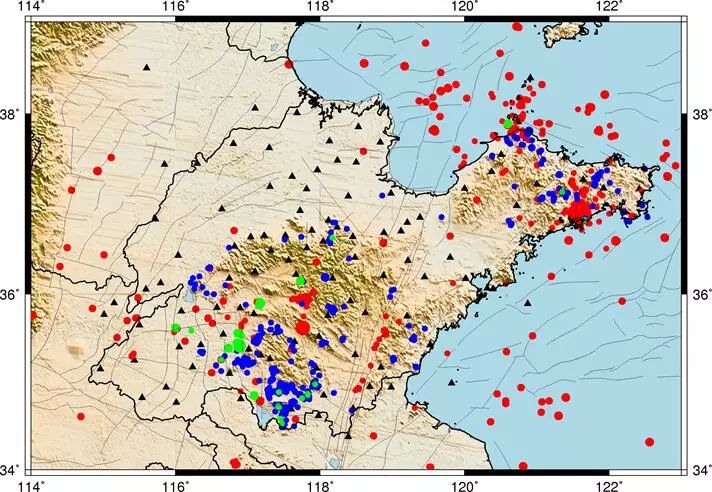 2018年度山東地震臺網記錄到的可定位地震主要分佈在郯廬斷裂帶渤海段