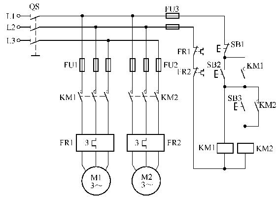 兩臺電動機按順序起動分開停止的控制電路自動切換的兩臺電動機按順序