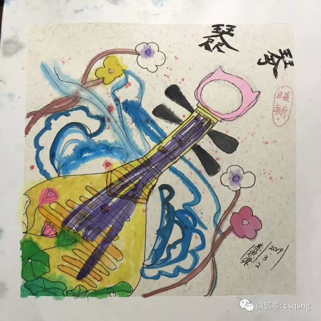 青少年宫绘画班——儿童水彩画:《琵琶》,带孩子们了解中国古代乐器