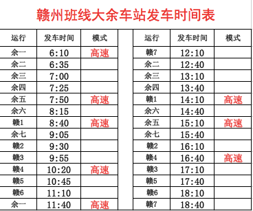 大余最新汽车站长短途班次发车时刻表转给每一位大余人