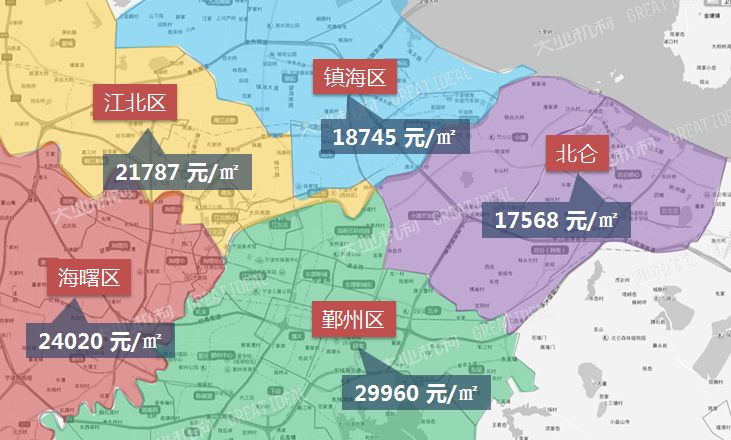 宁波楼市2月房价板块地图