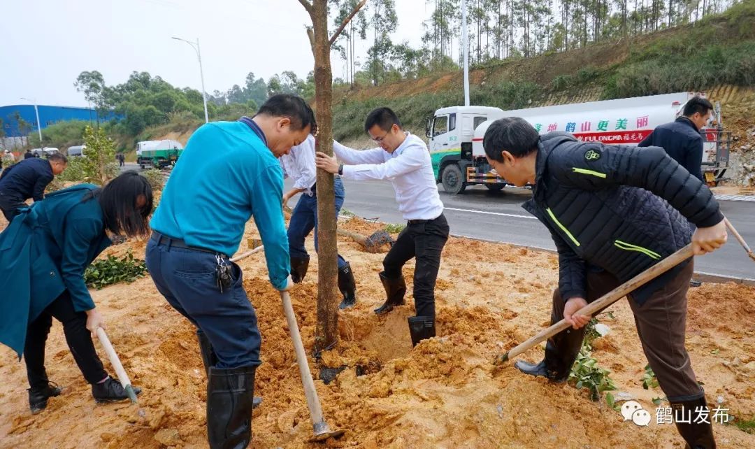 在植树活动现场,林贤进,聂加伟,冯细就,冯伟华等市四套班子领导与机关