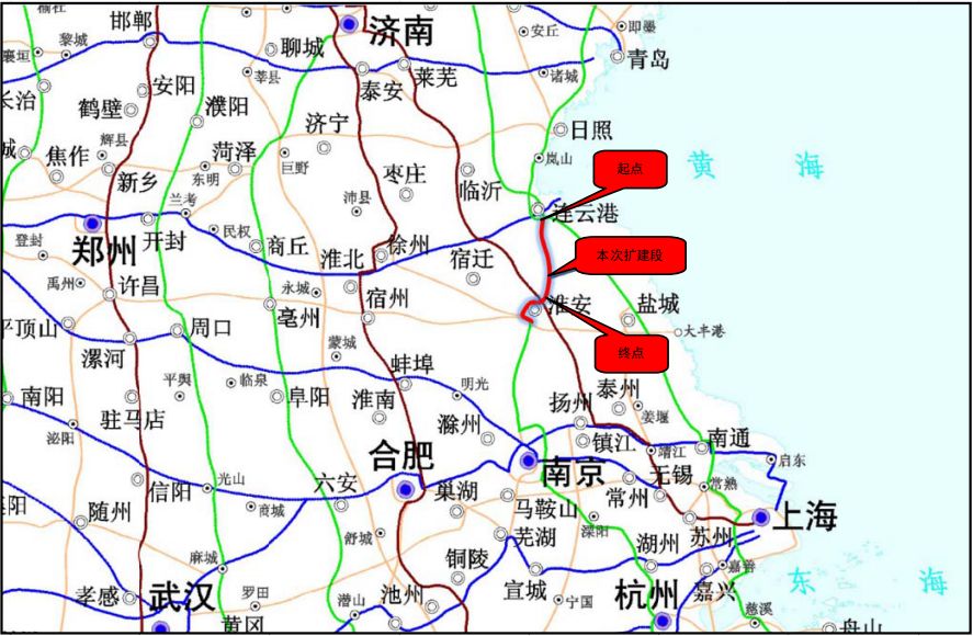 寧連公路北段的寧海互通至王興樞紐,北起於連雲港海州區,南止於淮安市