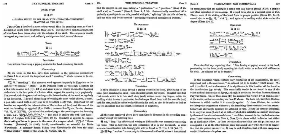 埃德温·史密斯纸草卷第5病例部分文字及译文