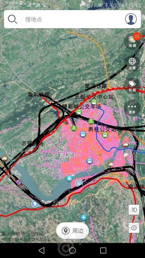项目线路基本走向▼城乡综合交通规划"涪陵规划应用"系统上带卫星图