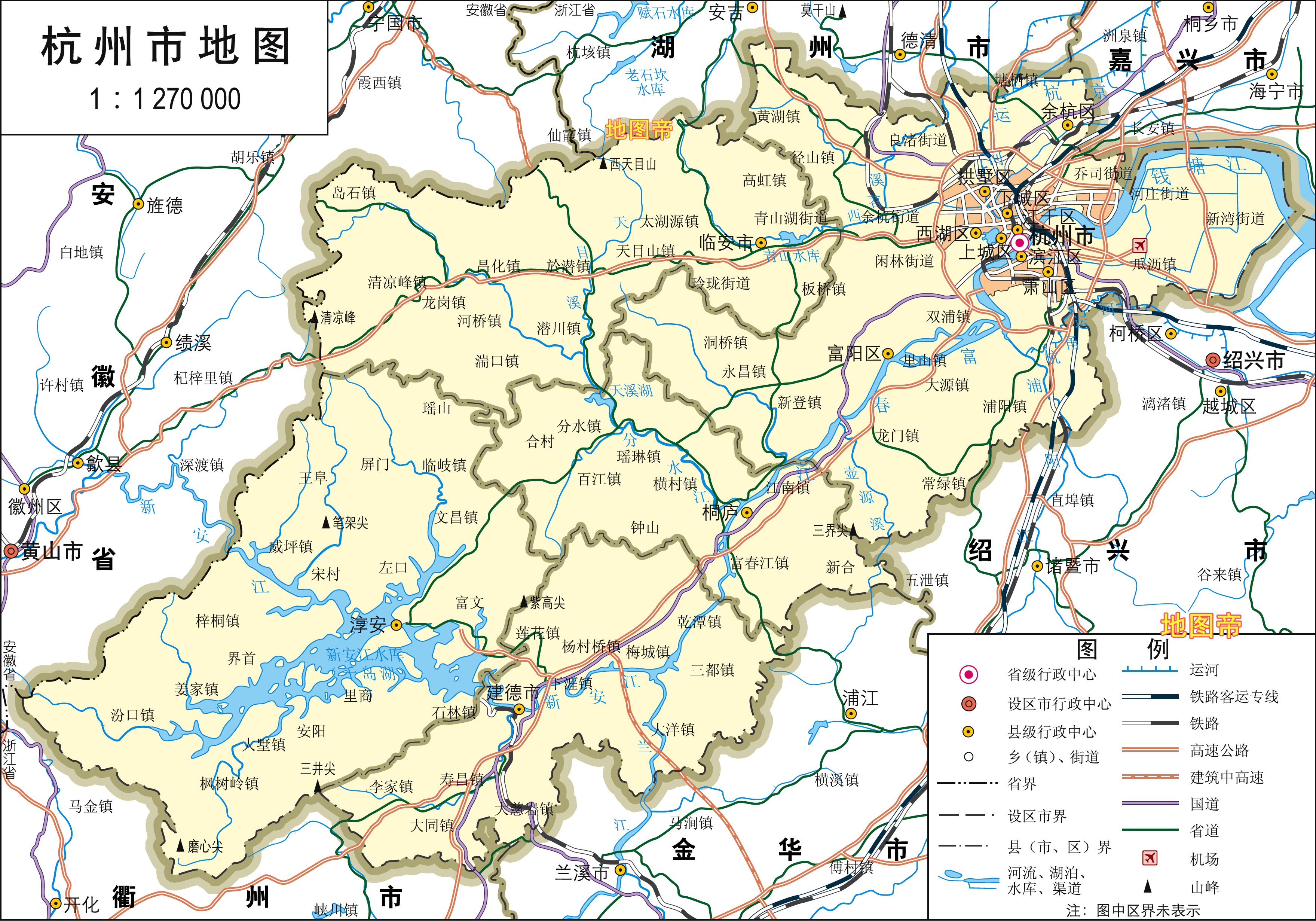 杭州十大区分布图地图图片