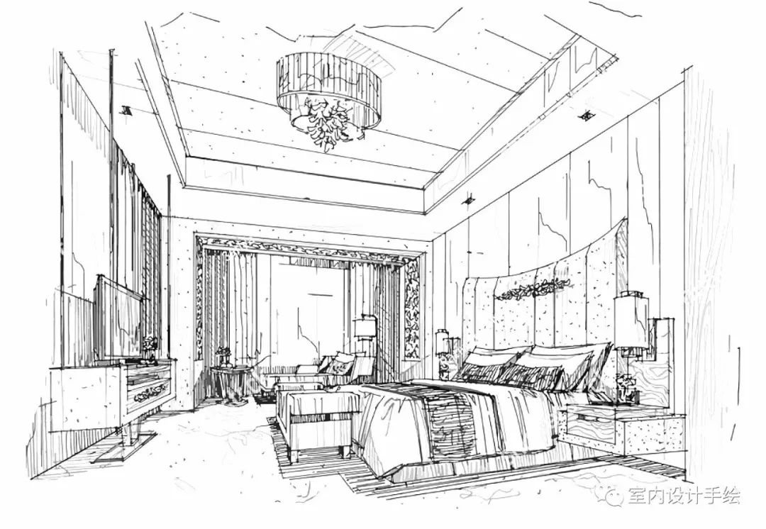 【手绘】酒店客房室内手绘空间线稿分享!