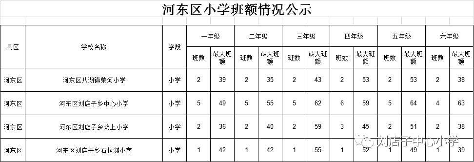 刘店子中心小学班额情况公示