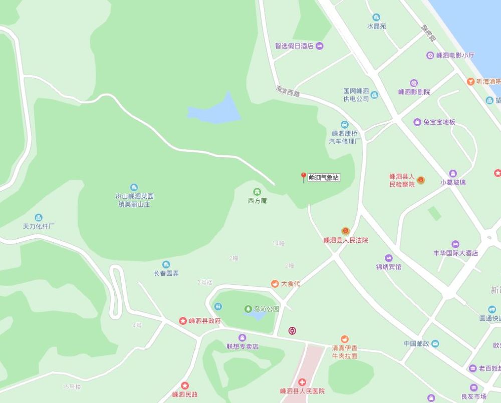 嵊泗县气象台:位于菜园镇马关社区,金港路8号,即马关边检站对面