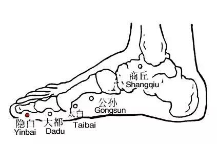 在大腿前面,當髂前上棘與髕底外側端的連線上,屈髖時,平會陰,居縫匠肌