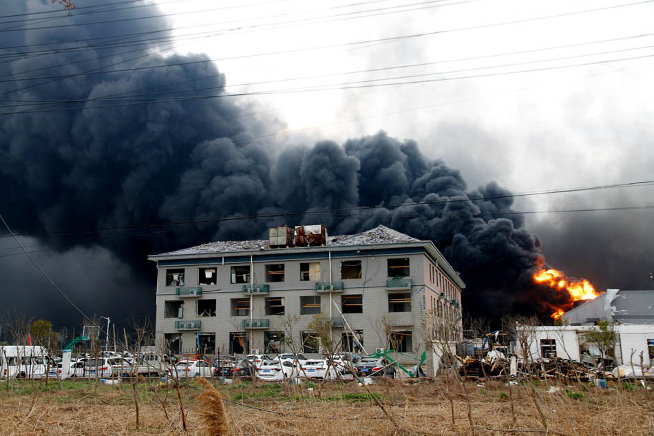 3月21日,江苏盐城,响水县生态化工园区天嘉宜化工有限公司爆炸现场.