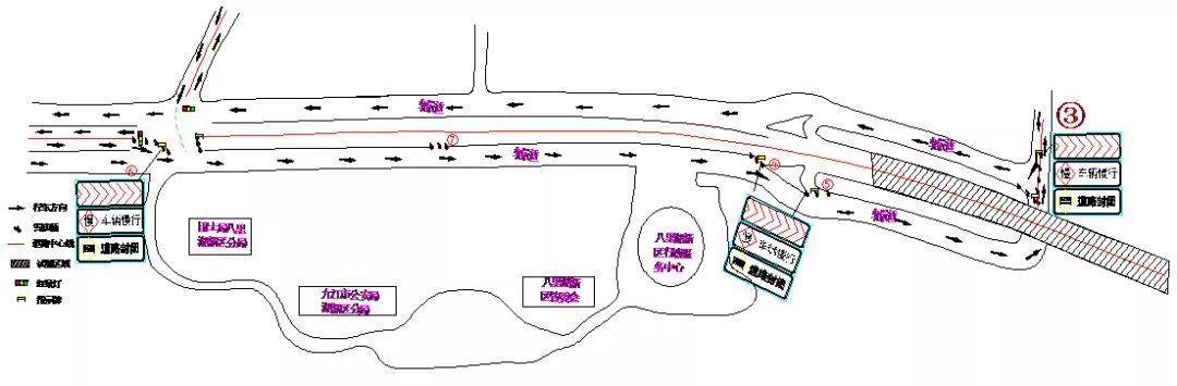 八里湖大桥东引桥连接道路段交通疏导图