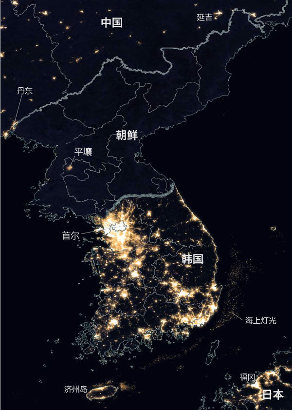 地球夜间灯光分布图图片