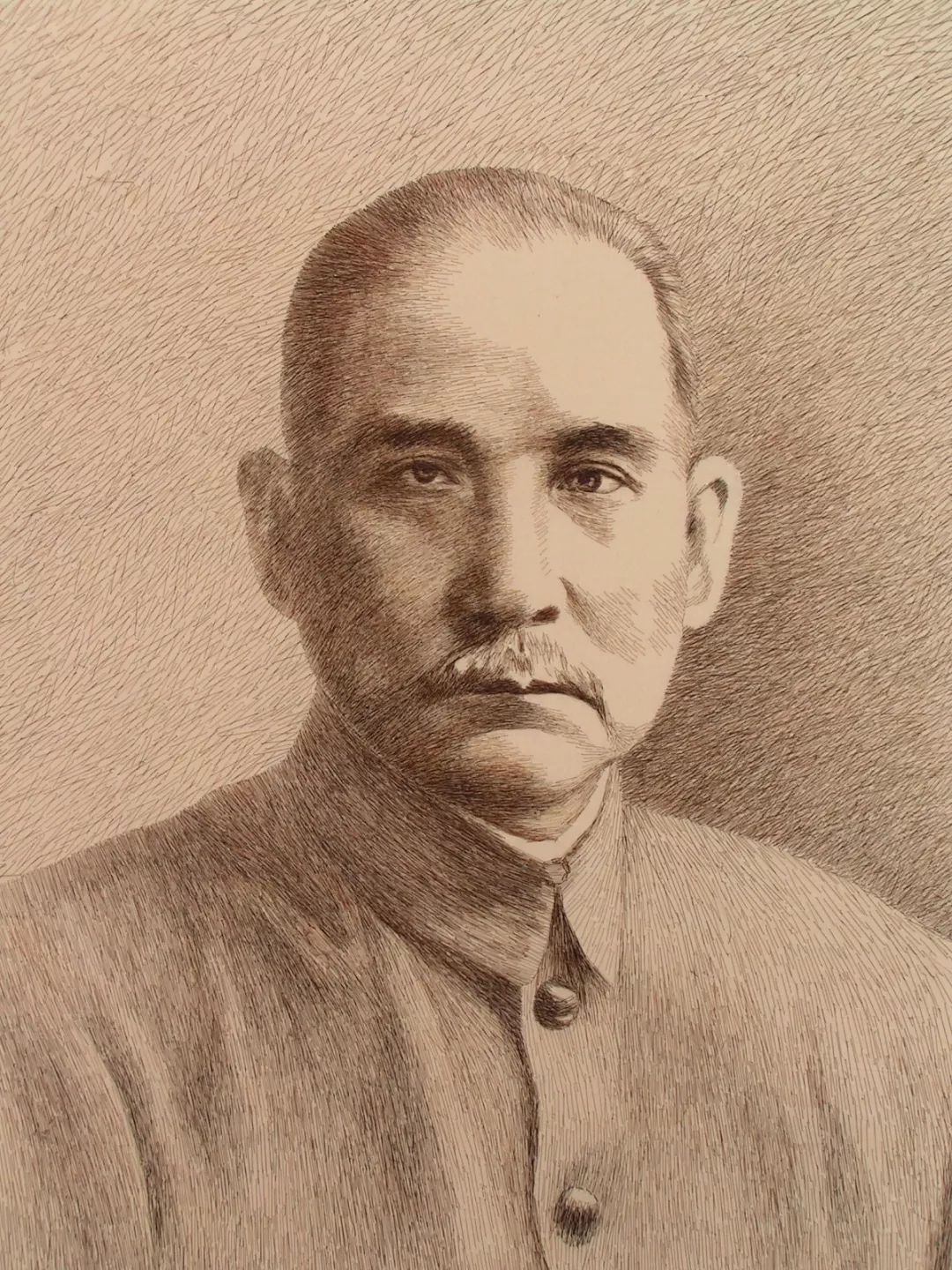 《孙中山》单色发绣,40×50 厘米,魏敬先绣于1990年