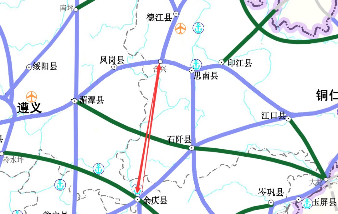 接杭瑞高速公路与沿德高速公路,经思南,石阡,止于遵义市余庆县,接在建